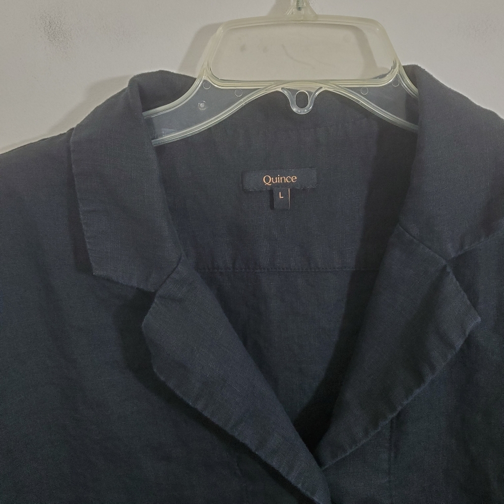Quince 100% European Linen Short Sleeve Shirt Black Boxy Cropped Size Large Boho - Picture 5 of 9